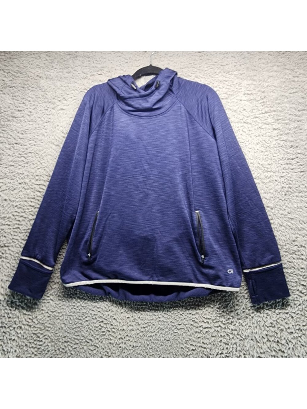 Gap Fit Shirt Womens XL Indigo Blue Orbit Fleece Pullover Hoodie Zip Pockets